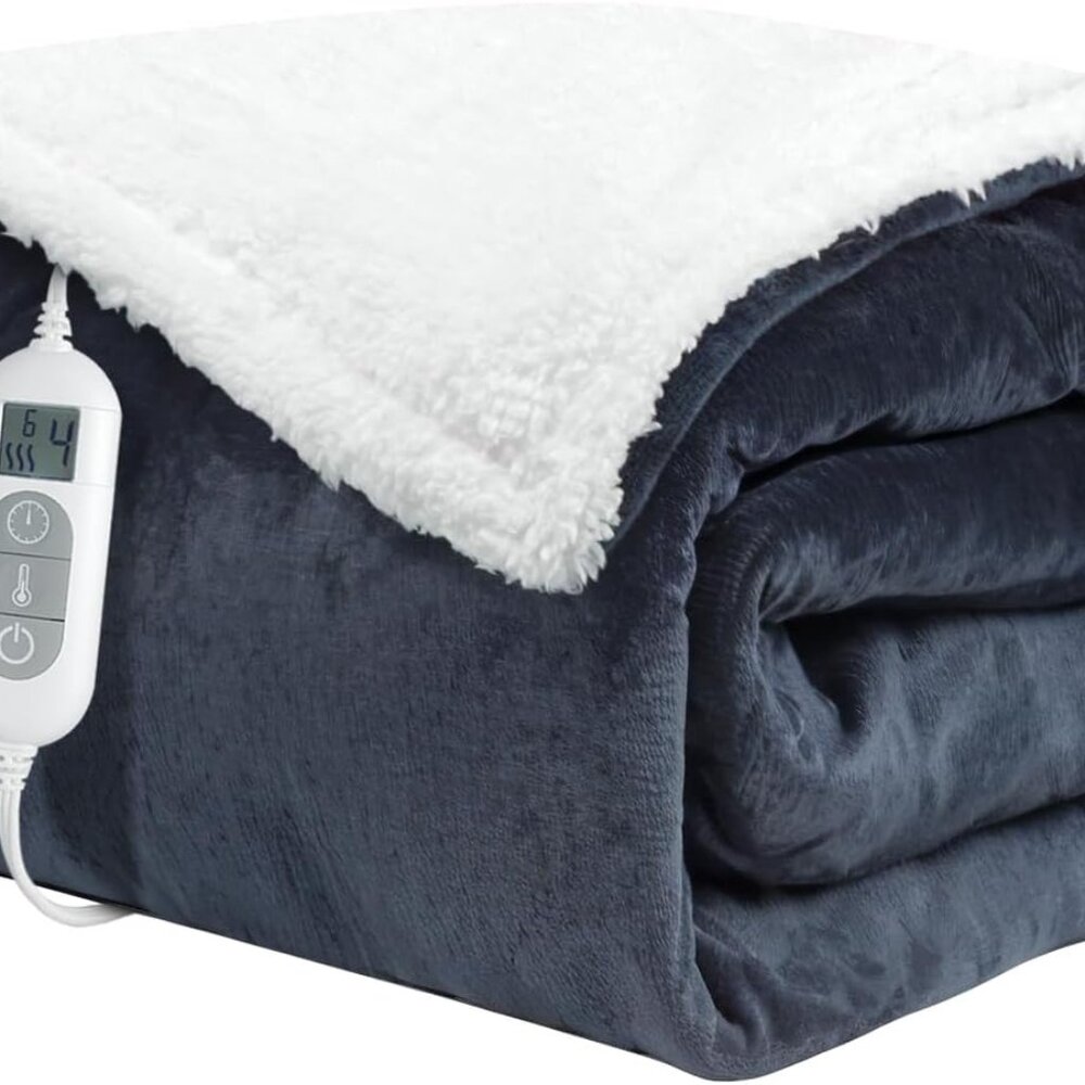 Heated Blanket Electric Throw，Flannel Sherpa Soft Warm Heater Blanket with 8 Fas